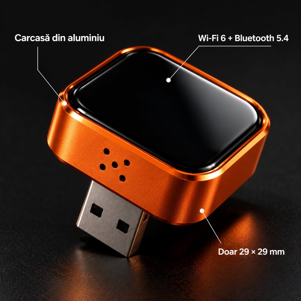 Adaptor wireless CarPlay și Android Auto 4 în 1 GLATO LINK, Wi-Fi 6, Bluetooth 5.4, aluminiu
