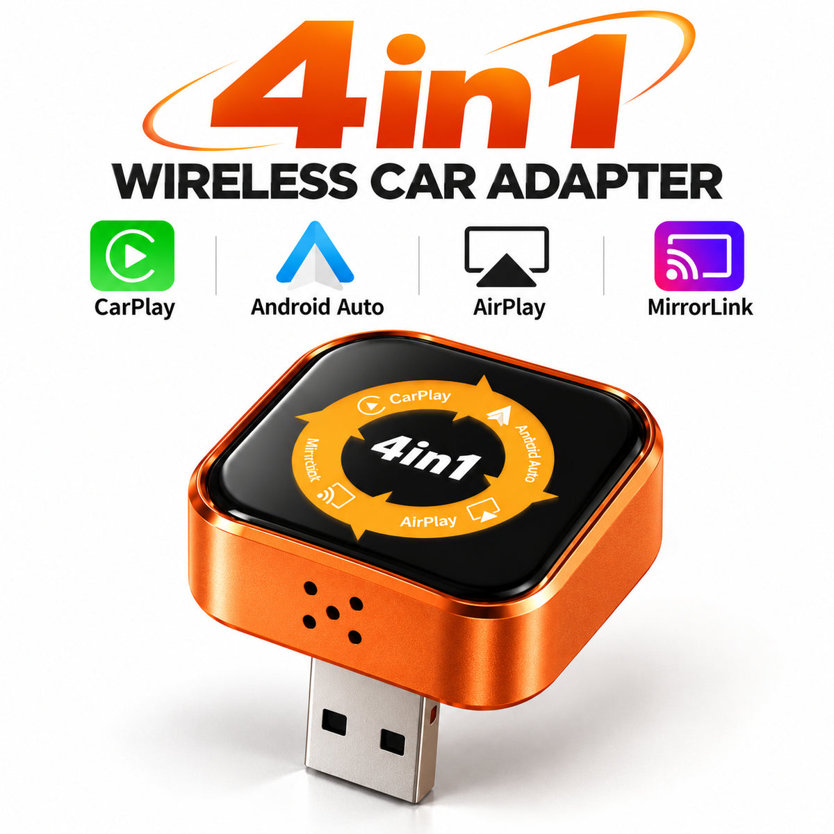 Adaptor wireless CarPlay și Android Auto 4 în 1 GLATO LINK, Wi-Fi 6, Bluetooth 5.4, aluminiu